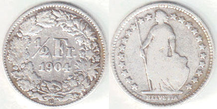 1904 Switzerland silver 1/2 Franc A002332